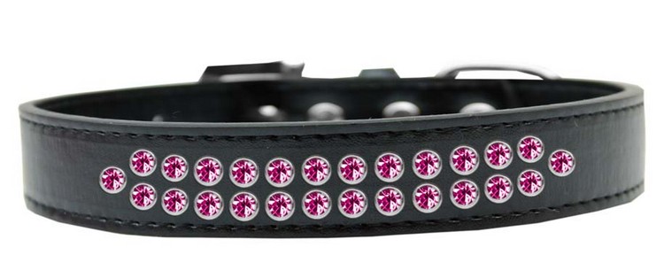 Two Row Bright Pink Crystal Size 20 Black Dog Collar